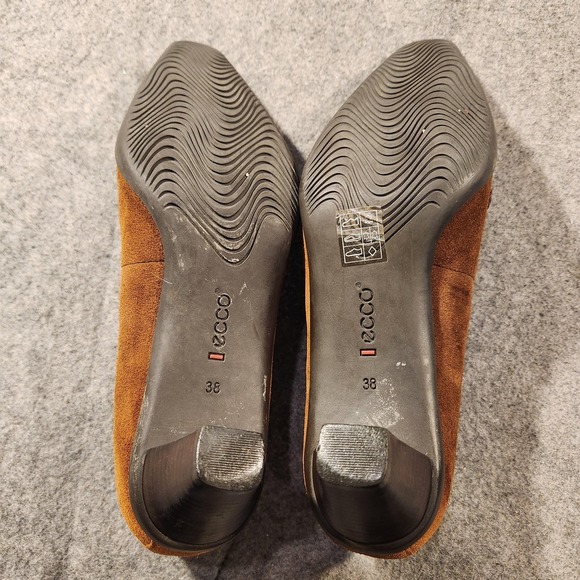 ECCO Shoes Womens Size 7.5 38 Brown Suede Heeled Loafers Pumps Buckle Strap - Picture 9 of 11